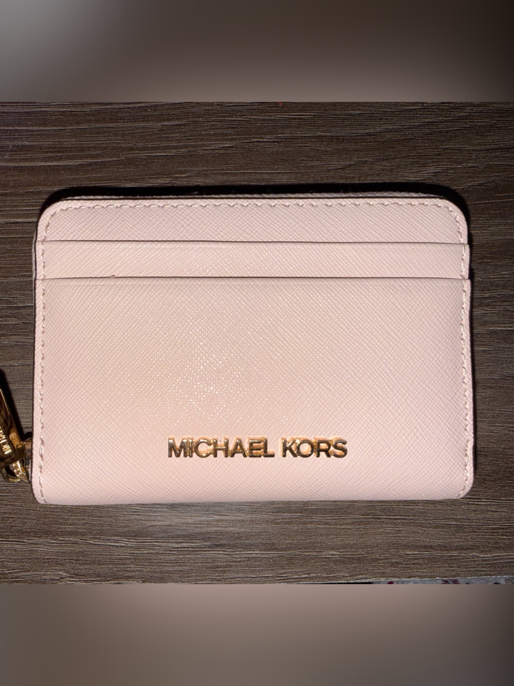 Michael Kors Pale Pink Leather Card Case with Gold Hardware
